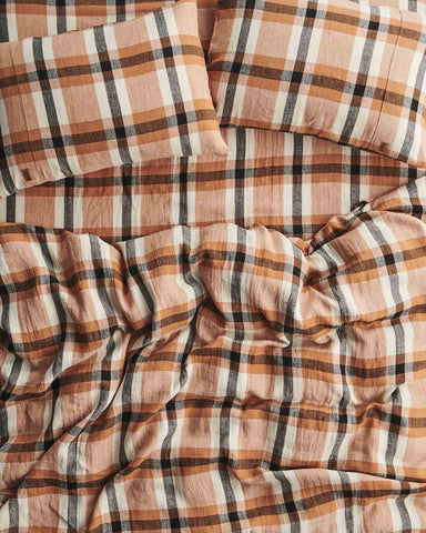 Coffee And Cream Tartan Linen Fitted Sheet (US)