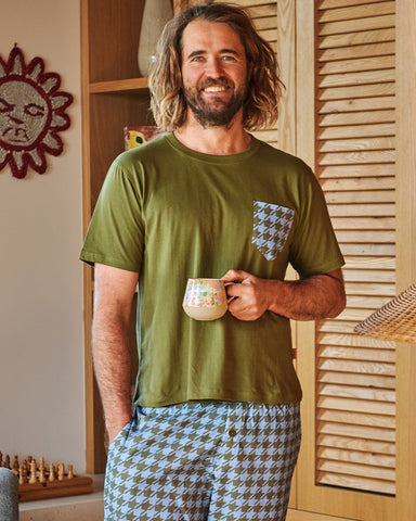Houndstooth Blue Men's Organic Cotton Tee & Pant Pyjama Set