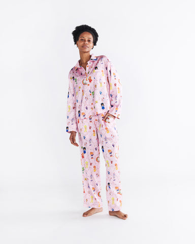 Kip&Co x Rainbow Brite Star Shower Satin Adult Long Sleeve Shirt & Pant Pyjama Set