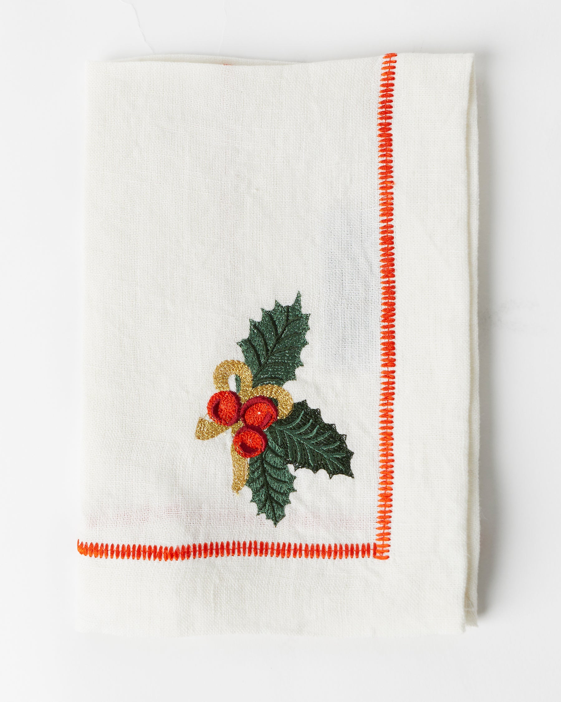 Set of 4 Old Napkins Embroidered in Linen, Square Tea Towels of 24