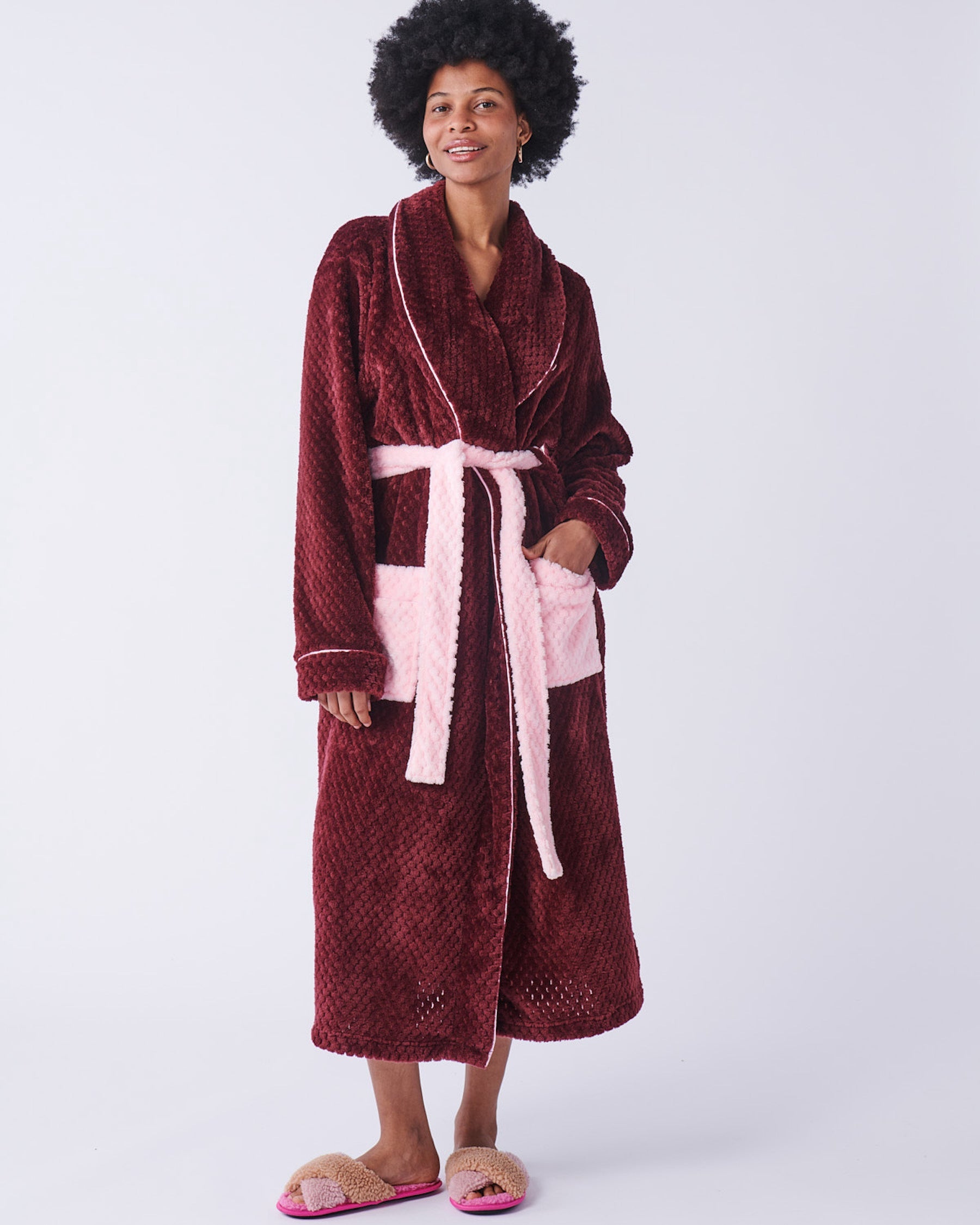 Akbeniz Womens Welsoft Fleece Long Plum Dressing Gown 20577.