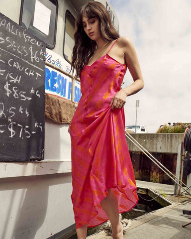 Flamingo Silk Slip Dress