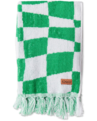 Checkerboard Green Terry Hand Towel