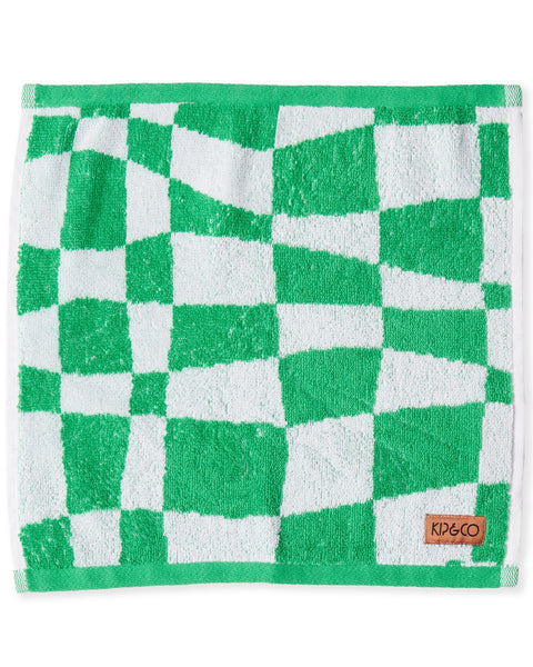 Checkerboard Green Terry Hand Towel