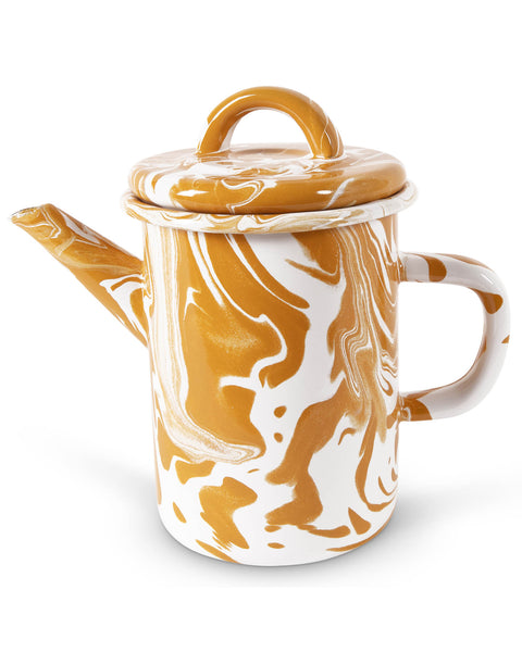 Brew Marbleized Black White Enamel Teapot