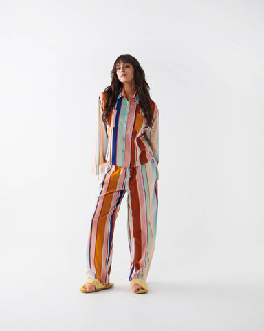 Jaipur Stripe Organic Cotton Long Sleeve Shirt & Pant Pyjama Set