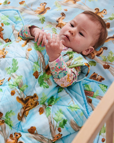 Squirrel Scurry Organic Cotton Quilted Cot Bedspread