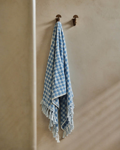 Houndstooth Blue Terry Bath Sheet / Beach Towel