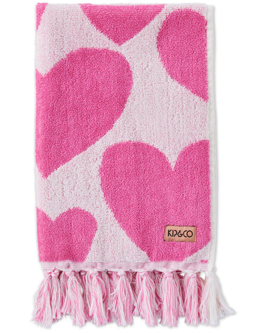 Big Hearted Pink Terry Hand Towel