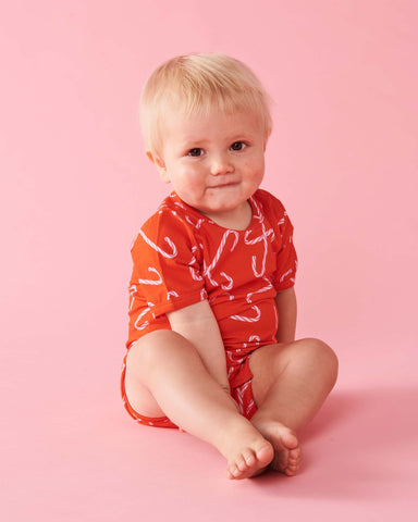 Candy Cane Red Organic Short Sleeve Romper