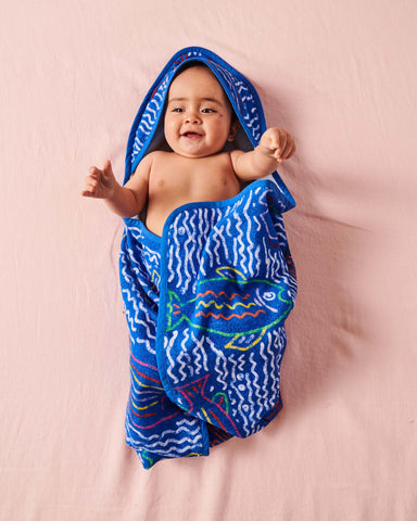 The Deep Blue Printed Terry Baby Towel