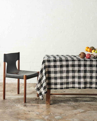Black & White Gingham Round Linen Tablecloth